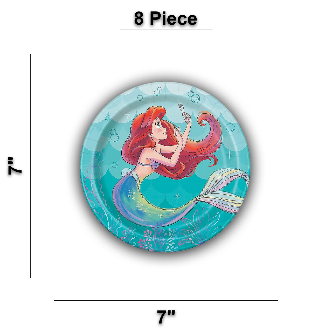 8 Ct. Disney The Little Mermaid Ariel Paper Dessert Plates 7" Disposable Party Plates